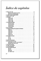 Un índice de capítulos de un libro creado con Adobe InDesign CS 5.5