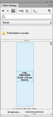 la paleta de MiniBridge en InDesign.