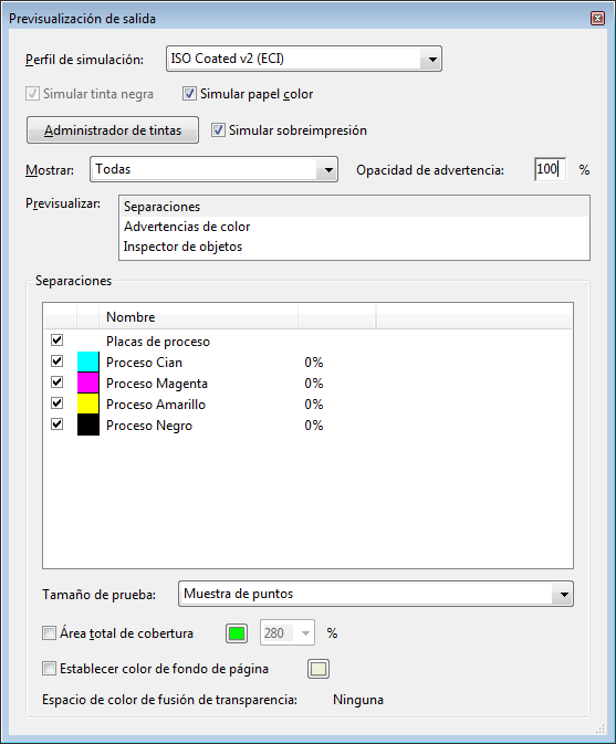 La ventana de Previsualización de salida en Adobe Acrobat. 