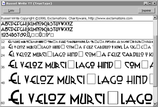 Los carácteres de una fuente True Type. Faltan los signos del español, para empezar.