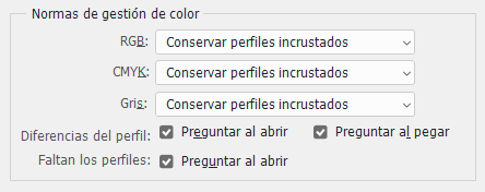 Las normas de gestión del color en Adobe Photoshop.