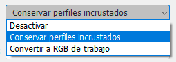 Las tres opciones de las Normas de gestión del color en Photoshop.