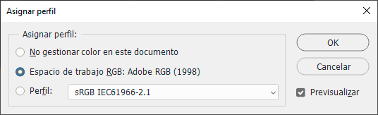 Asignar perfil en Adobe Photoshop.