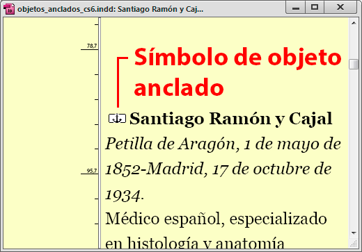 Un objeto anclado en el editor de artículos de Adobe InDesign.