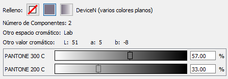 Un espacio de color DeviceN de dos colorantes en el inspector de Enfocus PitStop Pro.