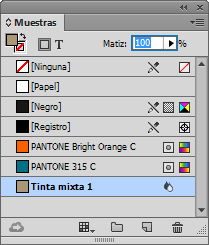 Paleta de muestras de Adobe InDesign CC.