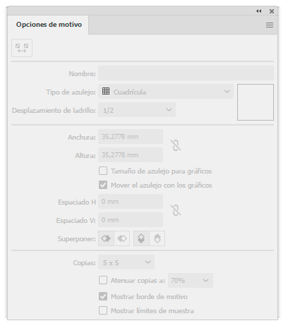 Opciones de mosaico en Adobe Illustrator.