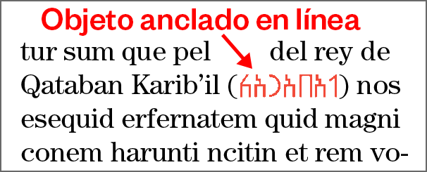 Un objeto anclado en línea en Adobe InDesign.