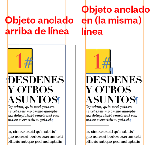 Objetos anclados en Adobe InDesign.