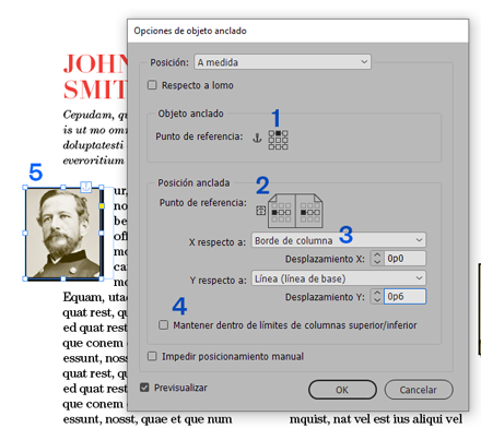 Objetos anclados A medida en Adobe InDesign.