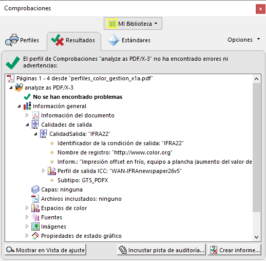 El propósito de impresión de un PDF/X en Acrobat.