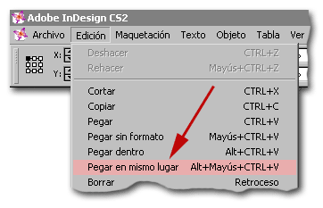 El menú que permite usar las mismas coordenadas para pegar en otra página.